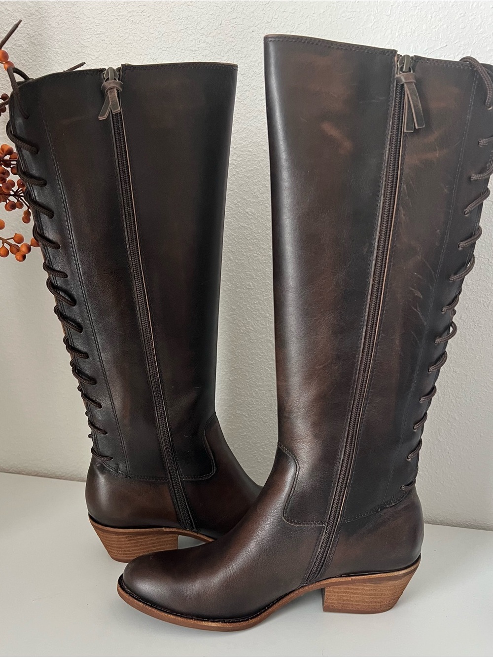 SOFFT-Women's Tall Leather Riding Boots - Dark Brown - Picture 9 of 12